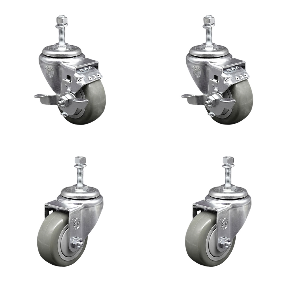 SCC-TS20S314-PPUB-TLB-M1015-2-S-2 Polyurethane Swivel Threaded Stem Caster with 3 x 1.25 in. Gray Wheels & 10 mm Stems - Set of 4