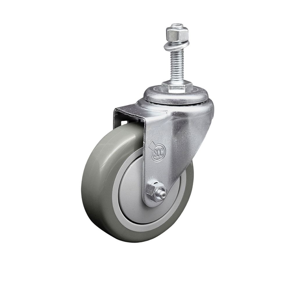 SCC-SSTS20S414-PPUB-M1015 Stainless Steel Polyurethane Swivel Threaded Stem Caster with 4 x 1.25 in. Gray Wheel & 10 mm Stem