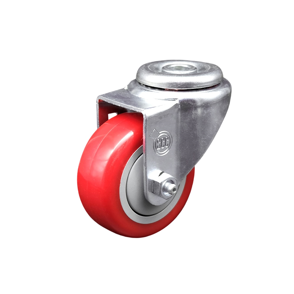 SCC-SSBH20S3514-PPUB-RED Stainless Steel Polyurethane Swivel Bolt Hole Caster with 3.5 x 1.25 in. Red Wheel