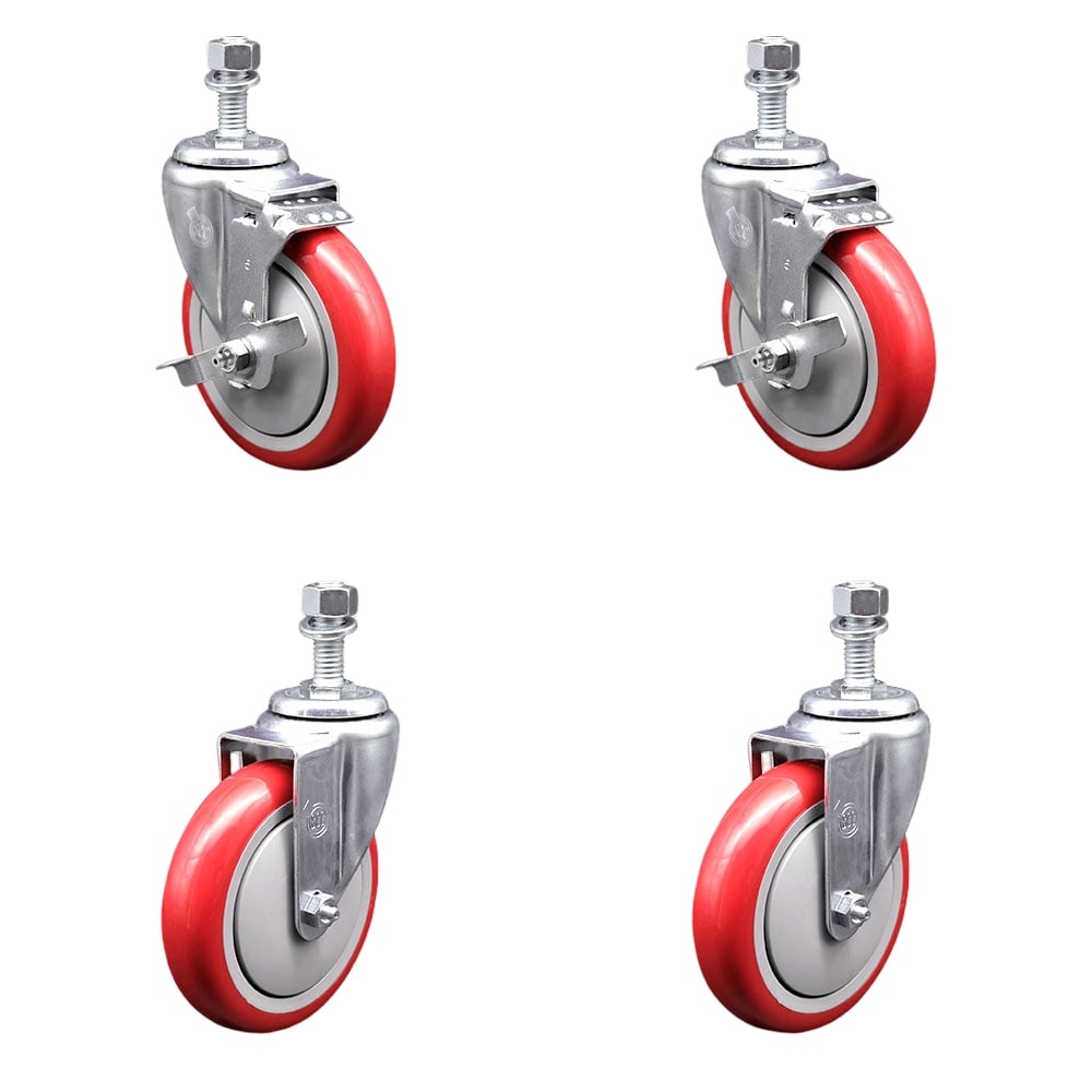 SCC-TS20S514-PPUB-RED-TLB-121315-2-S-2 Polyurethane Swivel Threaded Stem Caster with 5 x 1.25 in. Red Wheels & 0.5 in. Stems - Set of 4