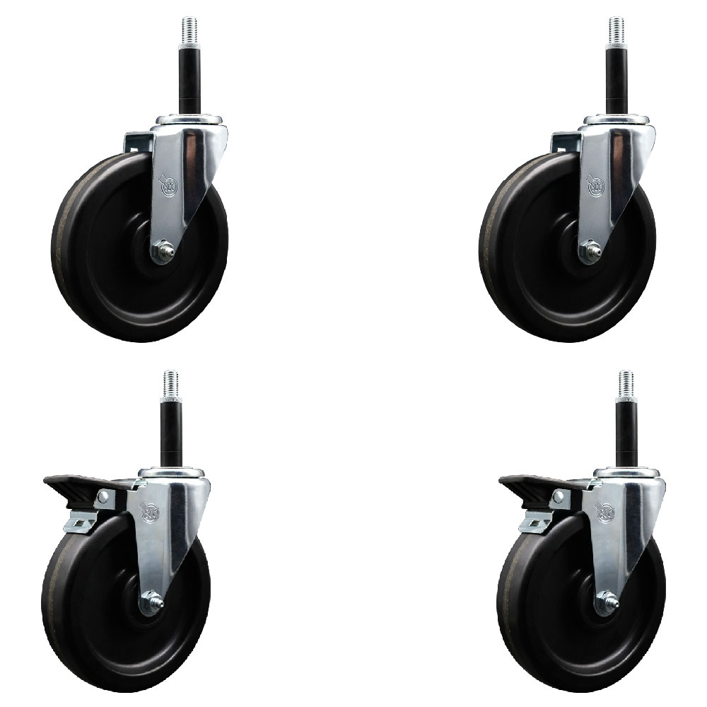 SCC-EX20S615-PHS-2-PLB-2-34 Phenolic Swivel Expanding Stem Caster with 6 in. Black Wheels & 0.75 in. Stems - Set of 4