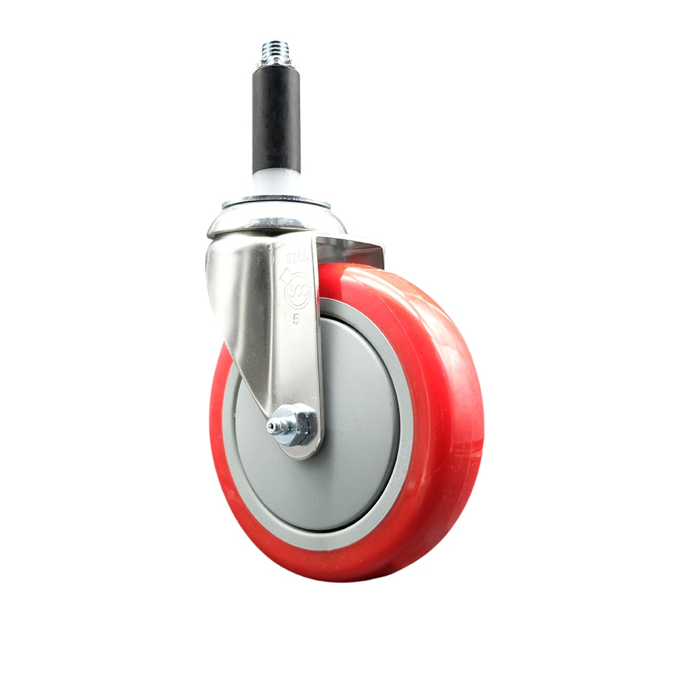 SCC-SS316EX20S514-PPUB-RED-34 Polyurethane Swivel Stem Caster with 5 in. Red Caster Wheels, 0.75 in. Expanding Stem - 316 Stainless Steel Caster