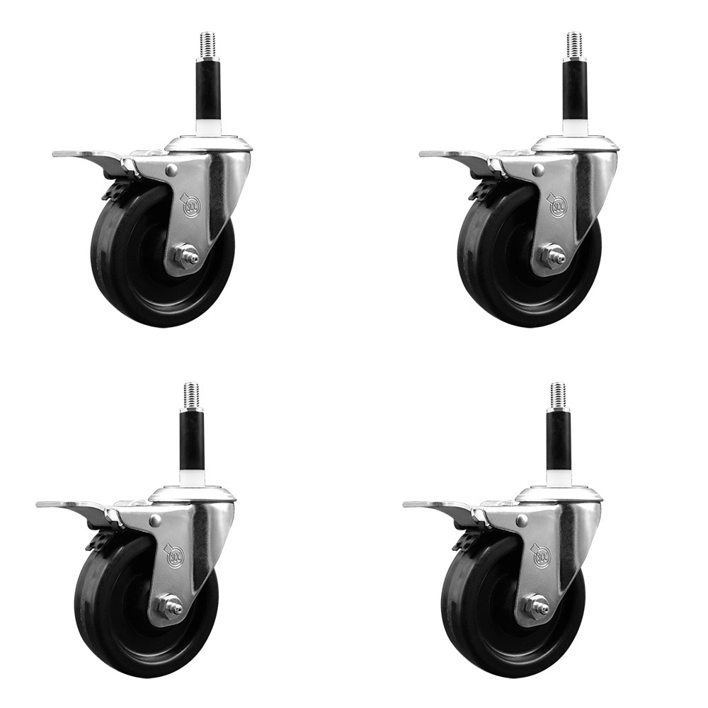 SCC-EXTTL20S414-PHS-78-4 Phenolic Swivel Expanding Stem Caster with 4 in. Black Wheels & 0.87 in. Stems - Set of 4