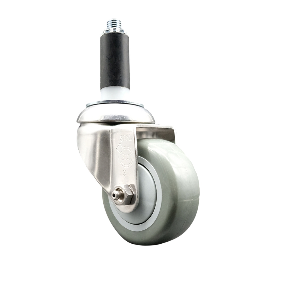 SCC-SS316EX20S314-PPUB-118 Polyurethane Swivel Stem Caster with 3 in. Gray Caster Wheels, 1.13 in. Expanding Stem - 316 Stainless Steel Caster
