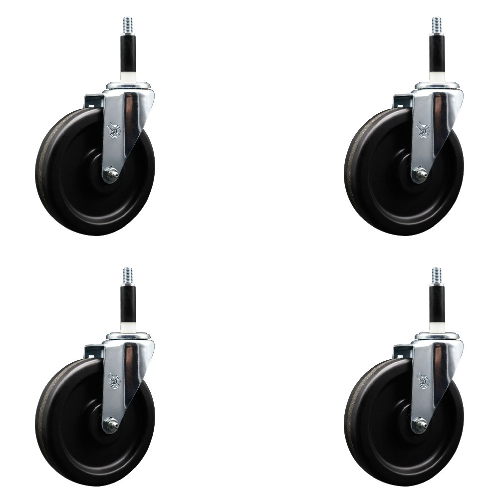 SCC-EX20S615-PHS-78-4 Phenolic Swivel Expanding Stem Caster with 6 in. Black Wheels & 0.87 in. Stems - Set of 4