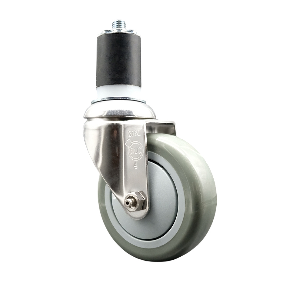 SCC-SS316EX20S414-PPUB-134 Polyurethane Swivel Stem Caster with 4 in. Gray Caster Wheels, 1.75 in. Expanding Stem - 316 Stainless Steel Caster