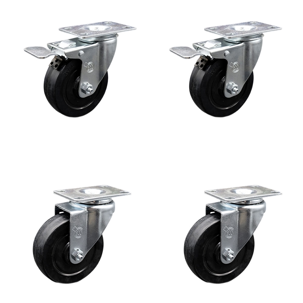 SCC-TTL20S414-SRS-2-S-2 Soft Rubber Swivel Top Plate Caster with 4 in. Black Wheels - Set of 4