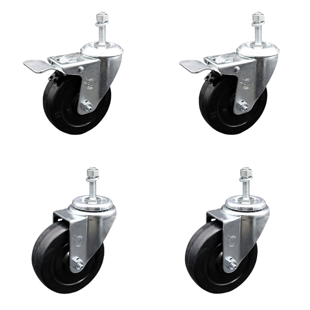 SCC-TSTTL20S414-SRS-381615-2-S-2 Soft Rubber Swivel Threaded Stem Caster with 4 x 1.25 in. Black Wheels & 0.38 in. Stems - Set of 4