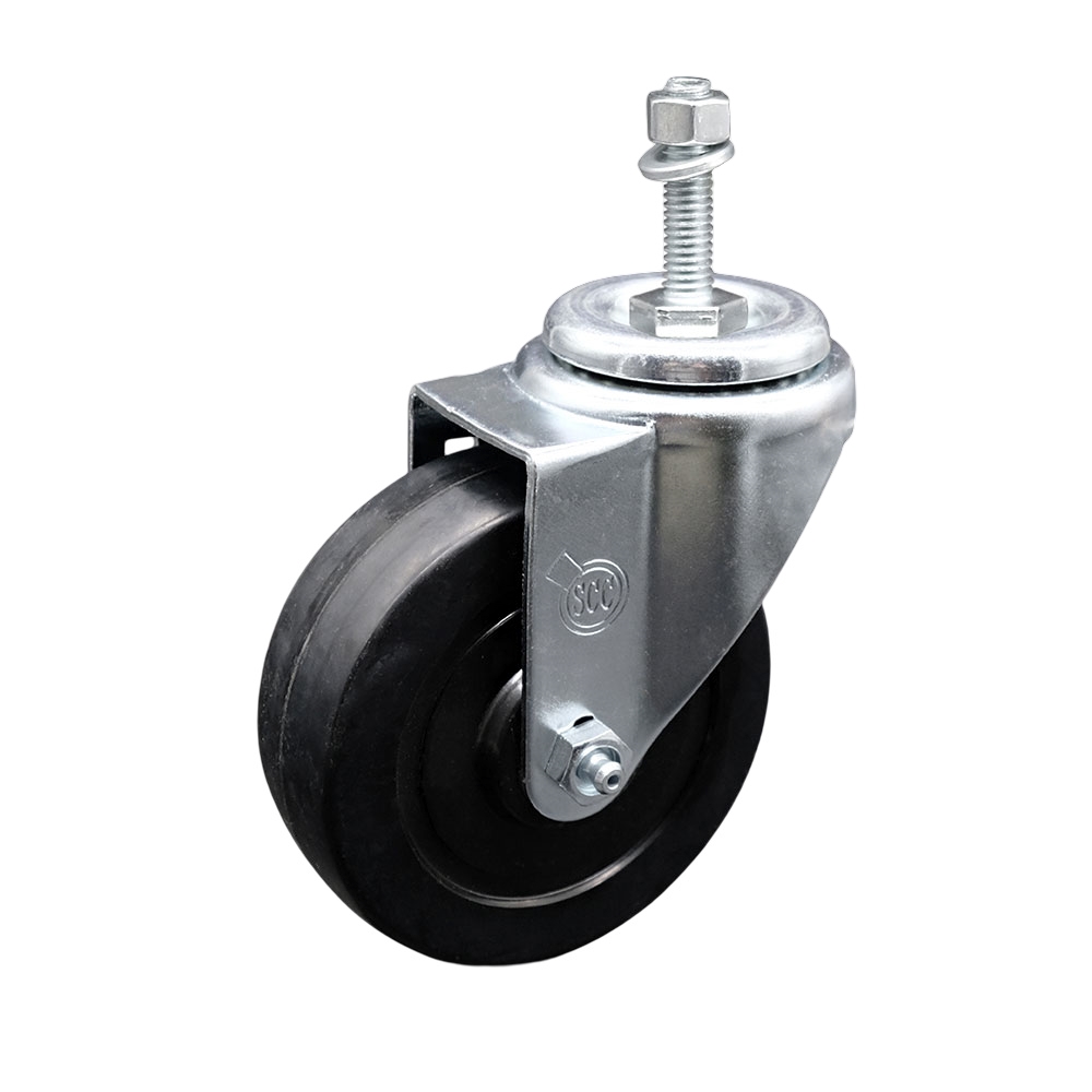 SCC-TS20S414-SRS-M1015 Soft Rubber Swivel Threaded Stem Caster with 4 x 1.25 in. Black Wheel & 10 mm Stem