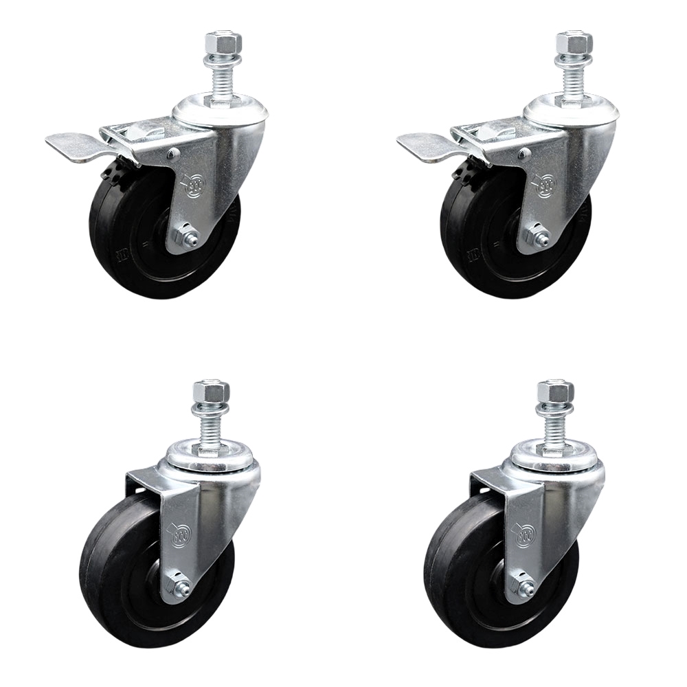 SCC-TSTTL20S414-SRS-M1215-2-S-2 Soft Rubber Swivel Threaded Stem Caster with 4 x 1.25 in. Black Wheels & 12 mm Stems - Set of 4