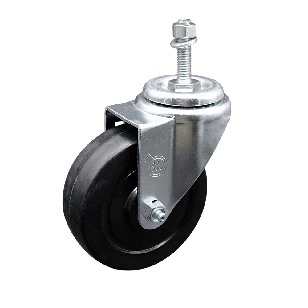 SCC-SSTS20S414-SRS-381615 Stainless Steel Soft Rubber Swivel Threaded Stem Caster with 4 x 1.25 in. Black Wheel & 0.38 in. Stem