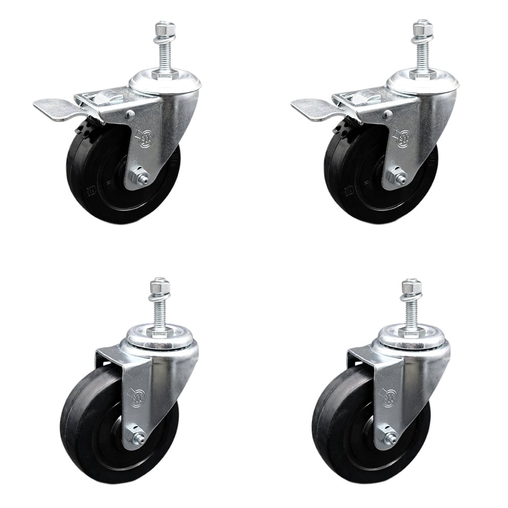 SCC-SSTSTTL20S414-SRS-M1015-2-S-2 Stainless Steel Soft Rubber Swivel Threaded Stem Caster with 4 x 1.25 in. Black Wheels & 10 mm Stems - Set of 4