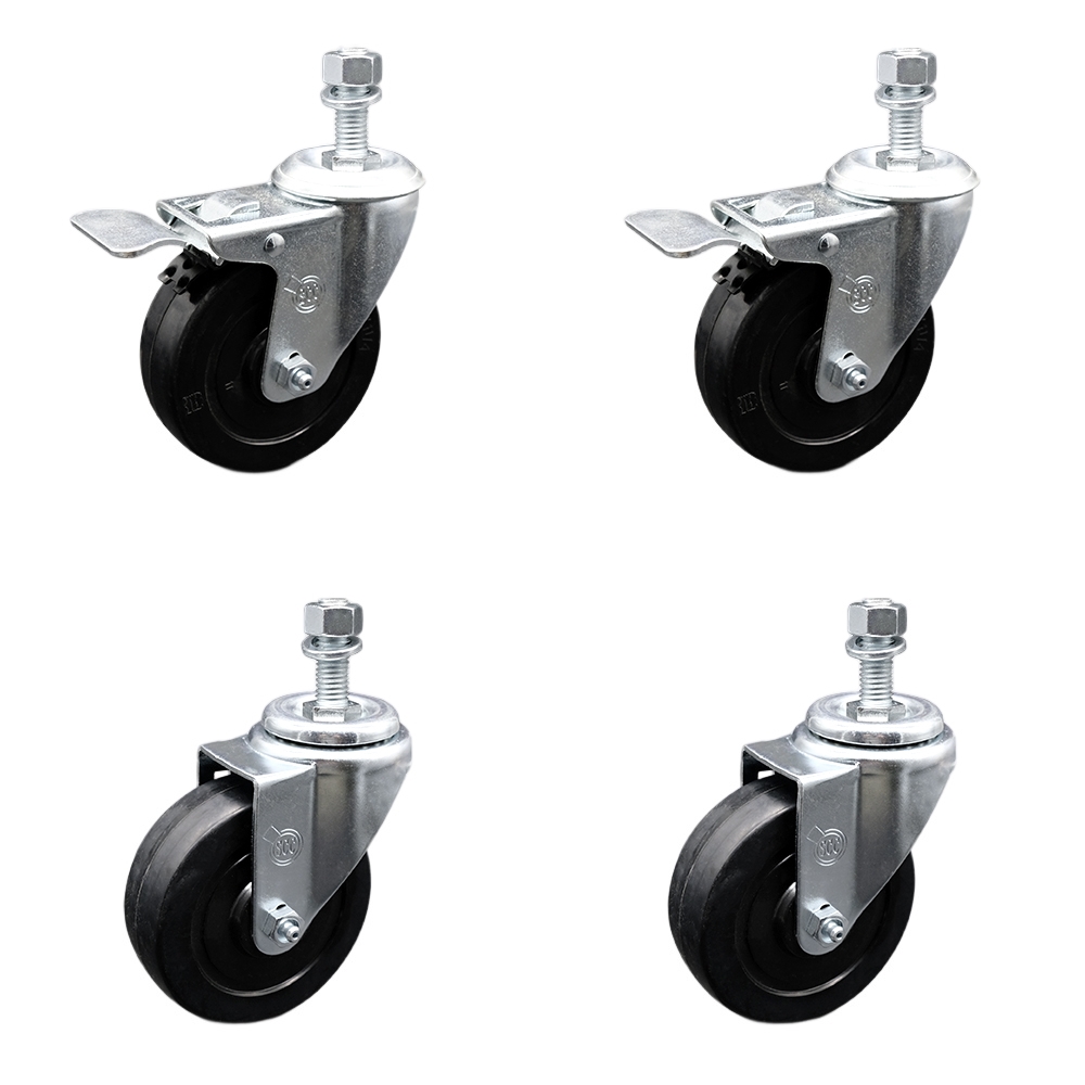 SCC-SSTSTTL20S414-SRS-M1215-2-S-2 Stainless Steel Soft Rubber Swivel Threaded Stem Caster with 4 x 1.25 in. Black Wheels & 12 mm Stems - Set of 4