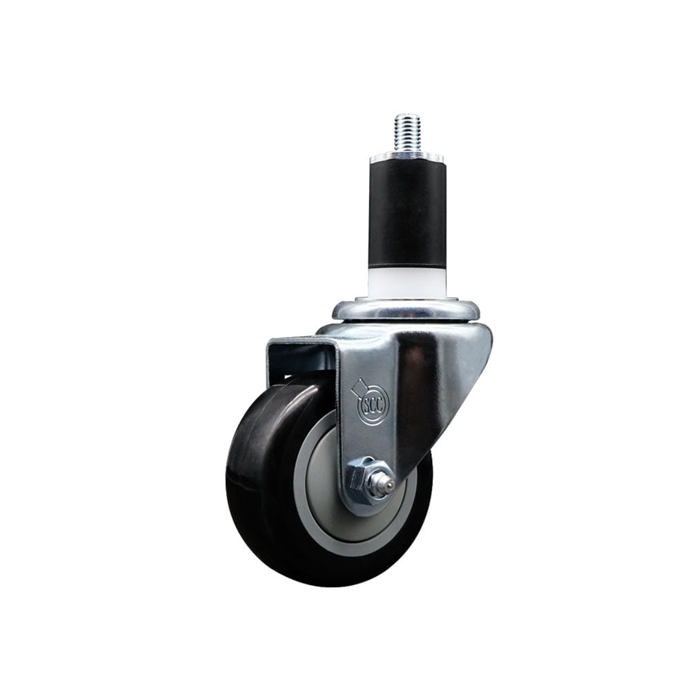 SCC-EX20S314-PPUB-BLK-112 Polyurethane Expanding Stem Swivel Caster with 3 in. Black Wheel & 1.5 in. Stem