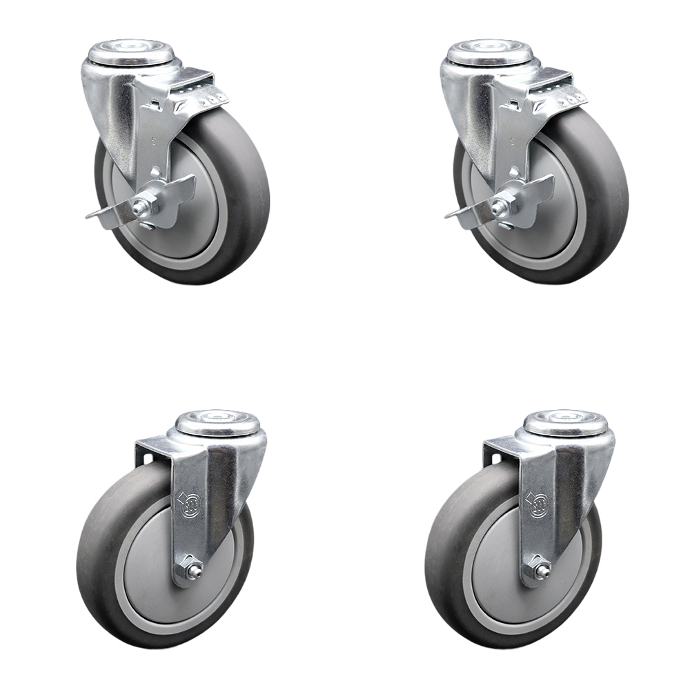 SCC-BH20S514-TPRB-2-TLB-2 Thermoplastic Rubber Swivel Bolt Hole Caster, 5 x 1.25 in. Gray Wheels - Set of 4