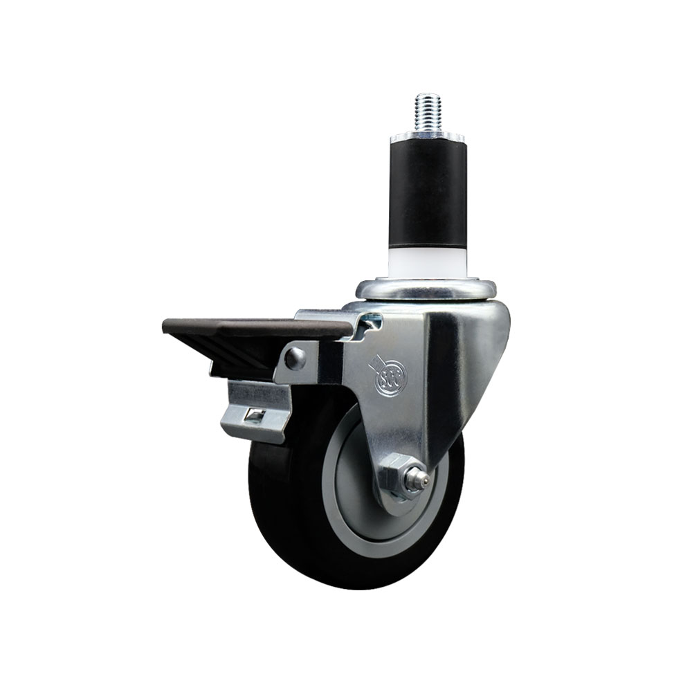SCC-EX20S3514-PPUB-BLK-PLB-112 Polyurethane Expanding Stem Swivel Caster with 3.5 in. Black Wheel & 1.5 in. Stem & Posi Locking Brake