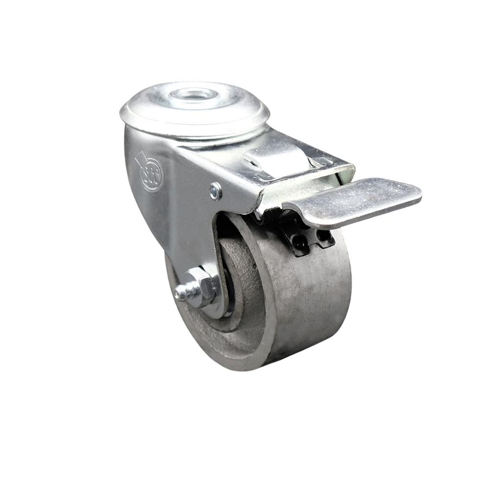 Semi Steel Swivel Caster - Silver - 3 x 1.25 in. - Total Lock Brake