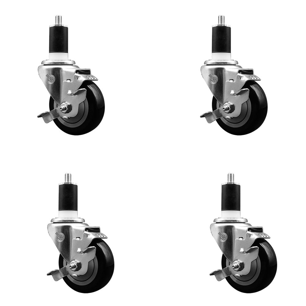 SCC-EX20S3514-PPUB-BLK-TLB-112-4 Polyurethane Swivel Expanding Stem Caster with 3.5 in. Black Wheels & 1.5 in. Stems - Set of 4