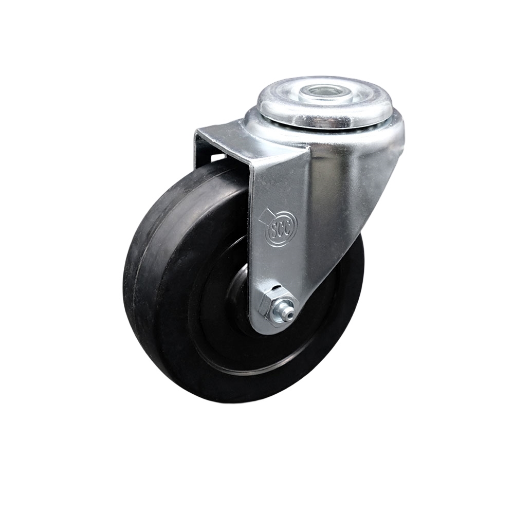 SCC-BH20S414-SRS Soft Rubber Swivel Bolt Hole Caster with 4 x 1.25 in. Black Wheel