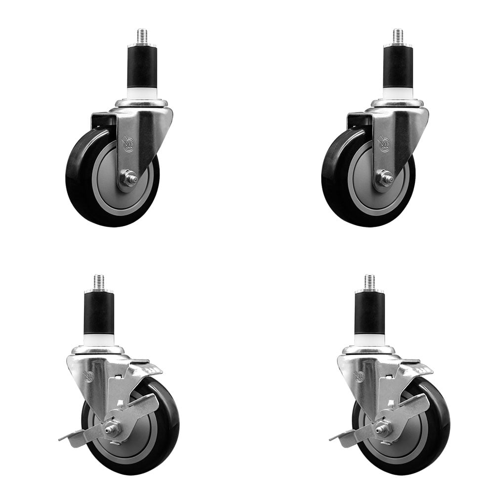 SCC-EX20S414-PPUB-BLK-2-TLB-2-112 Polyurethane Swivel Expanding Stem Caster with 4 in. Black Wheels & 1.5 in. Stems - Set of 4