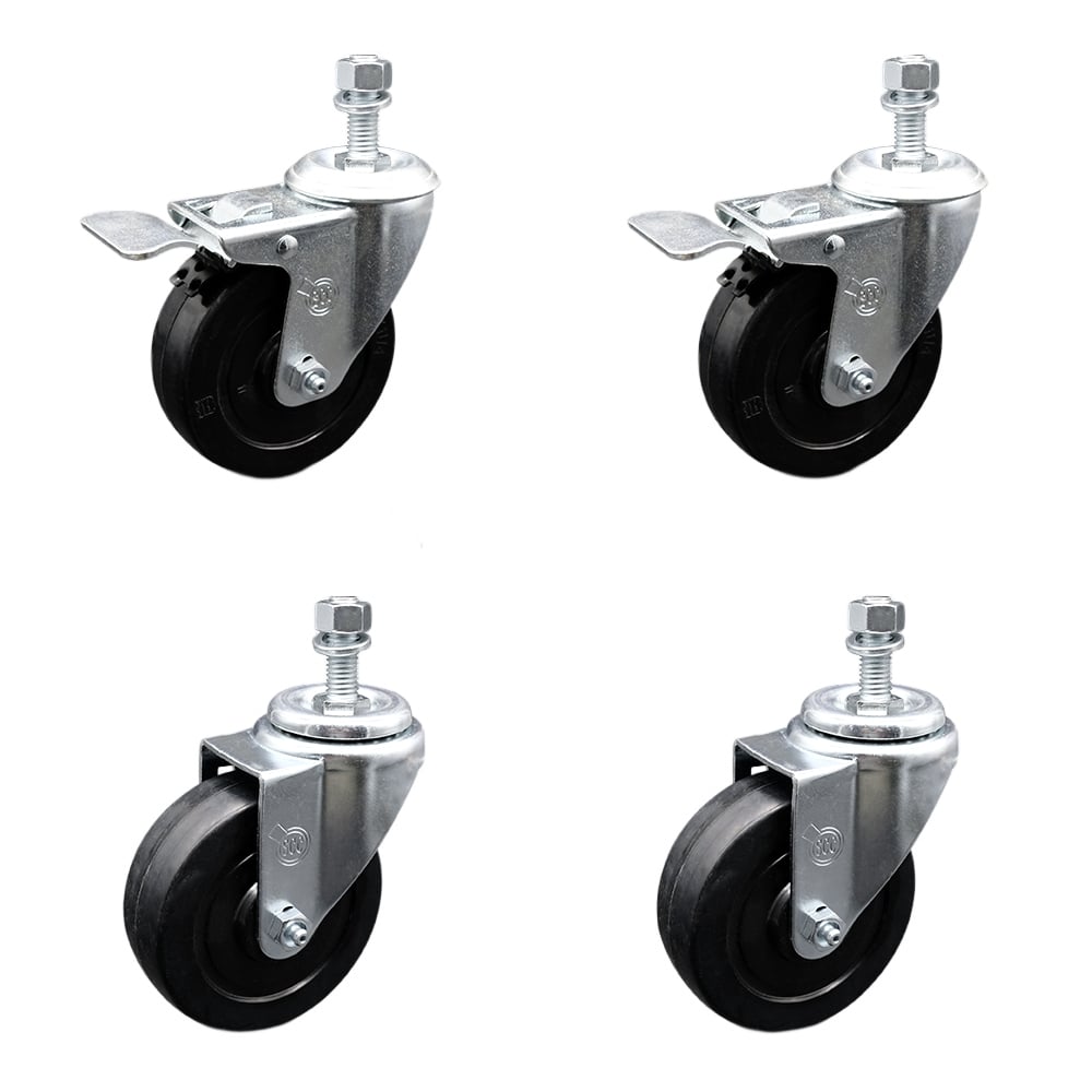 SCC-TSTTL20S414-SRS-121315-2-S-2 Soft Rubber Swivel Threaded Stem Caster with 4 x 1.25 in. Black Wheels & 0.5 in. Stems - Set of 4