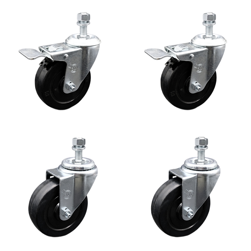 SCC-SSTSTTL20S414-SRS-121315-2-S-2 Stainless Steel Soft Rubber Swivel Threaded Stem Caster with 4 x 1.25 in. Black Wheels & 0.5 in. Stems - Set of 4