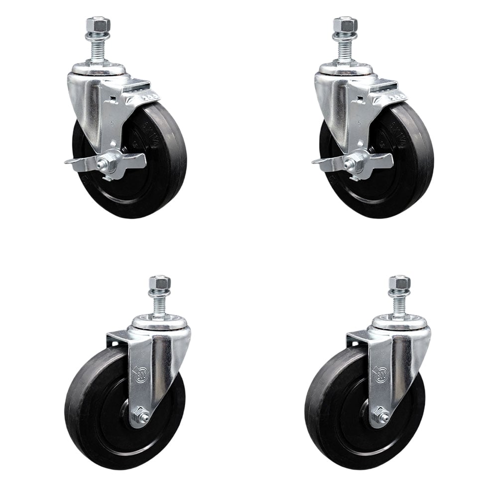 SCC-TS20S514-SRS-121315-2-TLB-2 Soft Rubber Swivel Threaded Stem Caster with 5 x 1.25 in. Black Wheels & 0.5 in. Stems - Set of 4