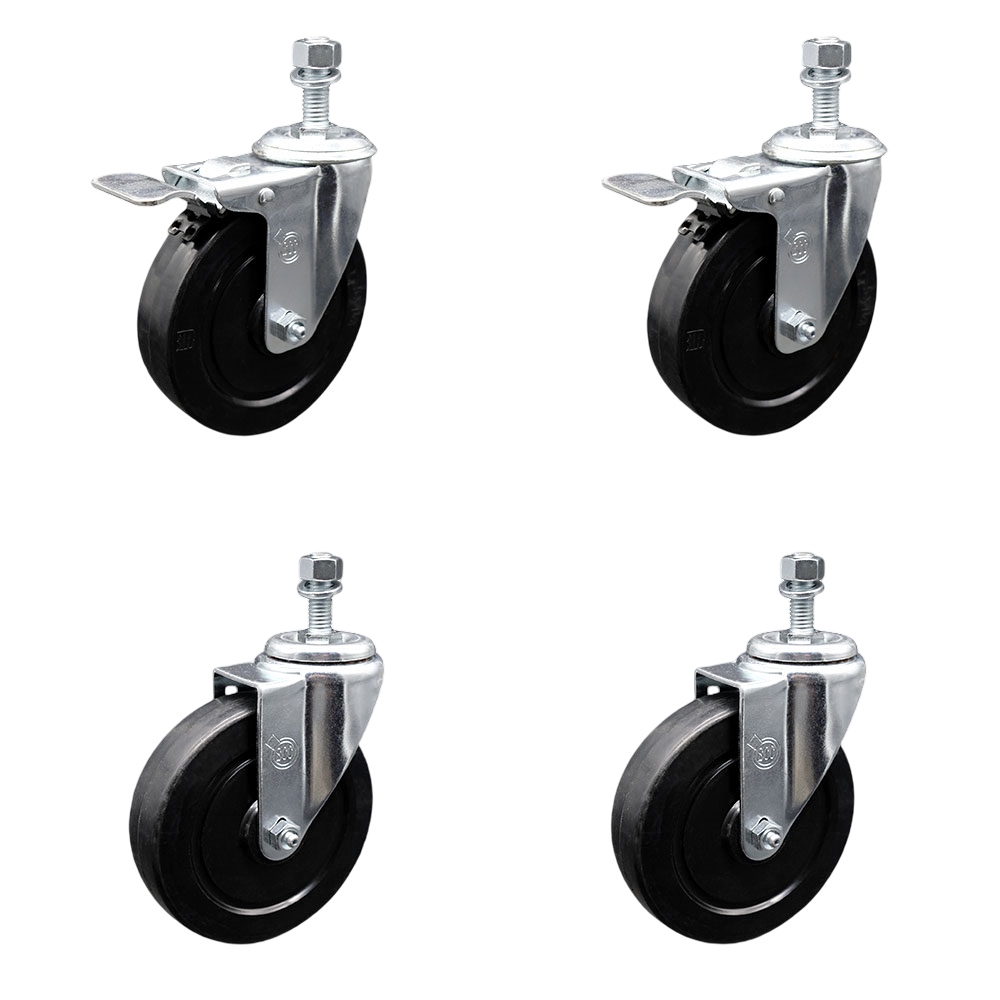 SCC-TSTTL20S514-SRS-121315-2-S-2 Soft Rubber Swivel Threaded Stem Caster with 5 x 1.25 in. Black Wheels & 0.5 in. Stems - Set of 4