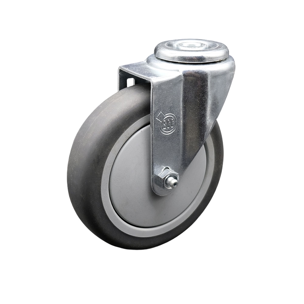 SCC-SSBH20S514-TPRB Stainless Steel Thermoplastic Rubber Swivel Bolt Hole Caster, 5 x 1.25 in. Gray Wheel