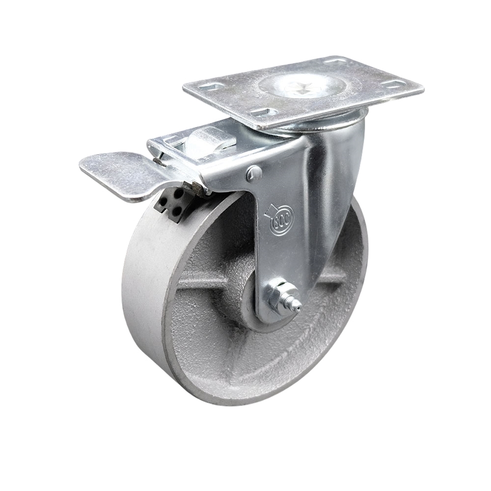 Semi Steel Cast Iron Swivel Caster - Silver - 5 in. - Total Lock Brake