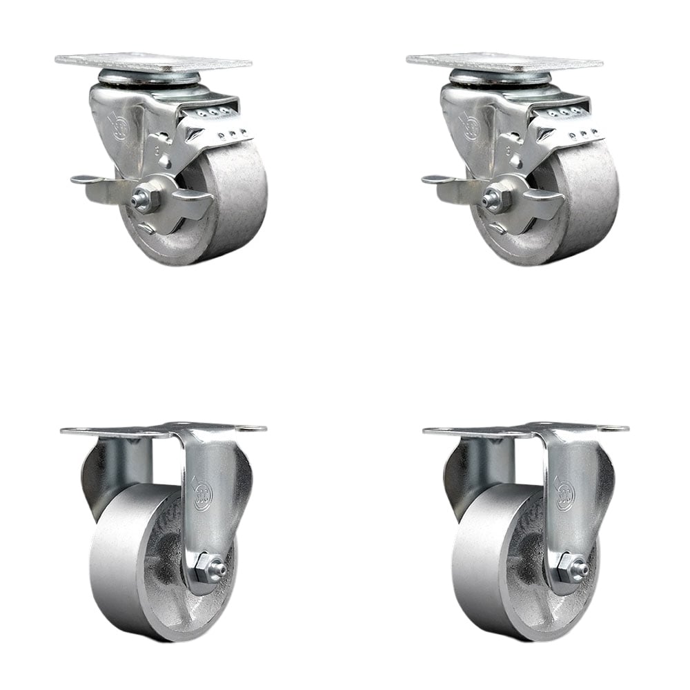 SCC-20S314-SSS-TLB-2-R-2 Semi Steel Cast Iron Swivel Top Plate Caster with 3 in. Silver Wheels - Set of 4