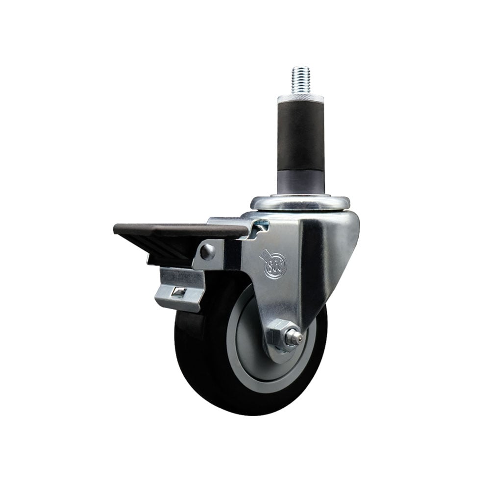 SCC-EX20S3514-PPUB-BLK-PLB-114 Polyurethane Expanding Stem Swivel Caster with 3.5 in. Black Wheel & 1.25 in. Stem & Posi Locking Brake