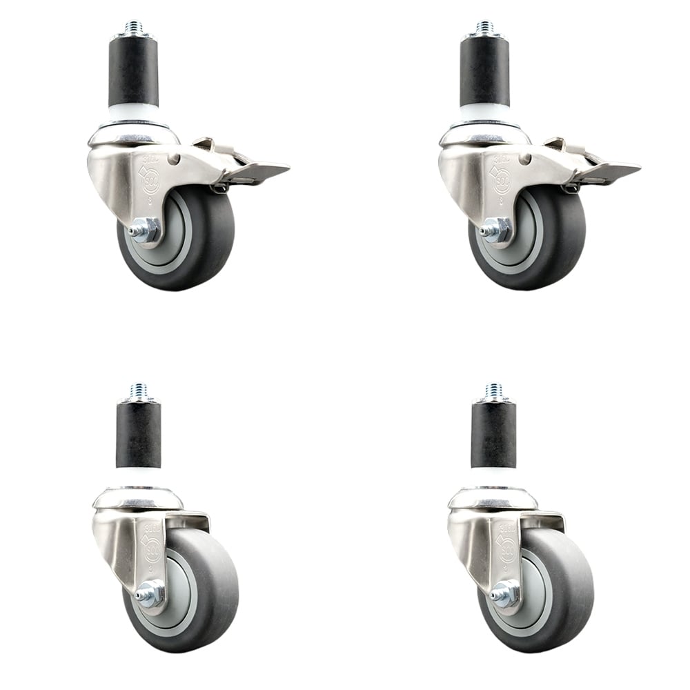 Thermoplastic Rubber Swivel Stem Caster with 3 in. Caster Wheels, 1.63 in. Expanding Stem - 316 Stainless Steel Casters - Set of 4