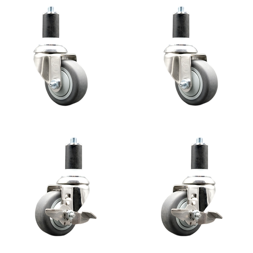 Thermoplastic Rubber Swivel Stem Caster with 3.5 in. Caster Wheels1.63 in. Expanding Stems - 316 Stainless Steel Casters - Set of 4