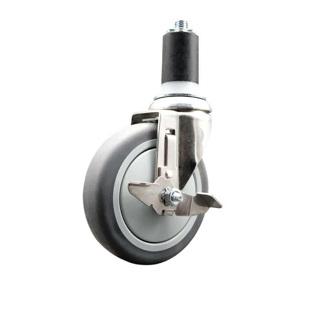 Thermoplastic Rubber Swivel Stem Caster with 5 in. Gray Caster Wheel & Top Lock Brake, 1.63 in. Expanding Stem - 316 Stainless Steel Caster