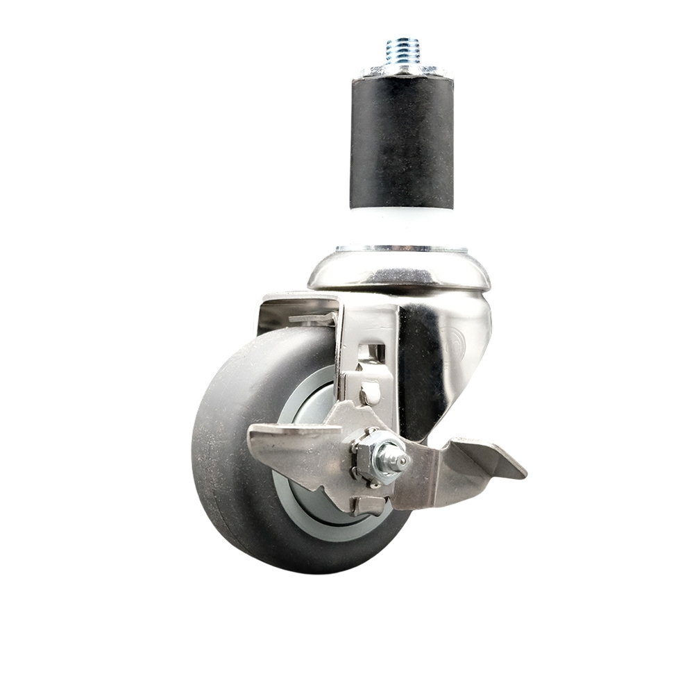 Thermoplastic Rubber Swivel Stem Caster with 3.5 in. Gray Caster Wheel & Top Lock Brake, 1.75 in. Expanding Stem - 316 Stainless Steel Caster