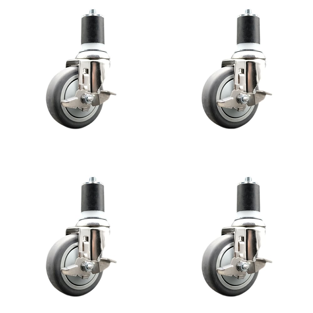 Thermoplastic Rubber Swivel Stem Caster with 4 in. Caster Wheels, 1.75 in. Expanding Stems - 316 Stainless Steel Casters - Set of 4