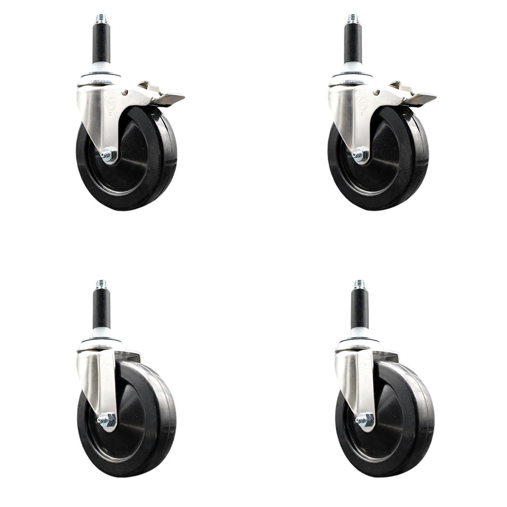 Soft Rubber Swivel Stem Caster with 5 in. Caster Wheels 0.75 in. Expanding Stem 316 Stainless Steel Casters - Set of 4