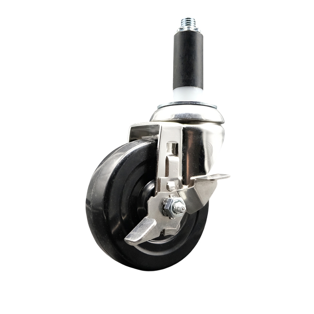 Soft Rubber Swivel Stem Caster with 4 in. Black Caster Wheel & Top Lock Brake 1 in. Expanding Stem 316 Stainless Steel Caster