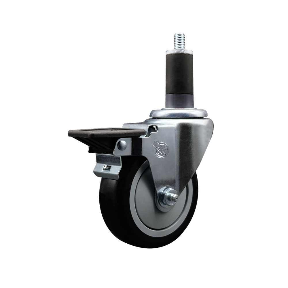 SCC-EX20S414-PPUB-BLK-PLB-114 Polyurethane Expanding Stem Swivel Caster with 4 in. Black Wheel & 1.25 in. Stem & Posi Locking Brake