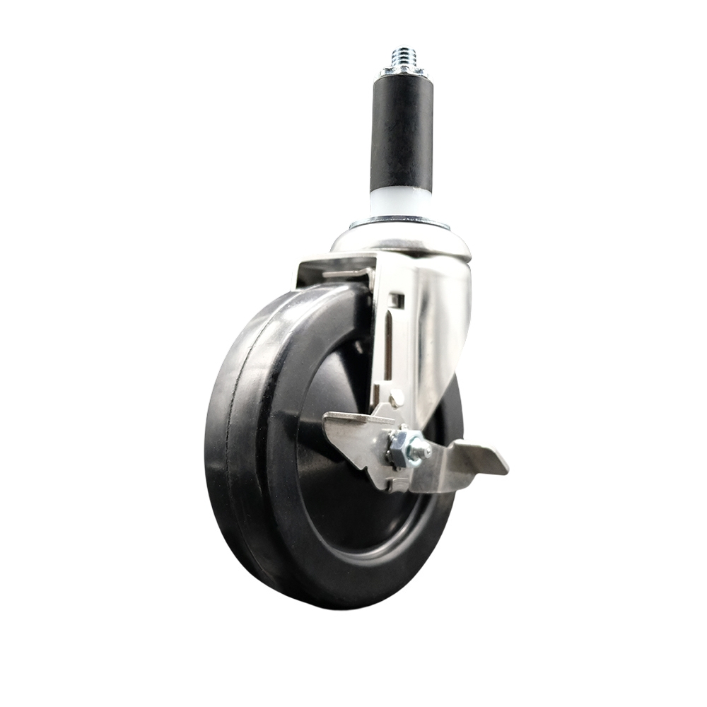 Soft Rubber Swivel Stem Caster with 5 in. Black Caster Wheel & Top Lock Brake 1.38 in. Expanding Stem 316 Stainless Steel Caster