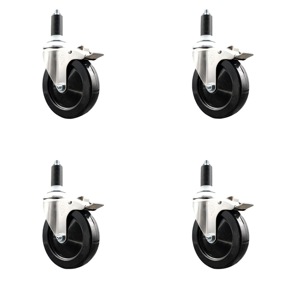 Soft Rubber Swivel Stem Caster with 5 in. Caster Wheels 1.38 in. Expanding Stems 316 Stainless Steel Casters - Set of 4