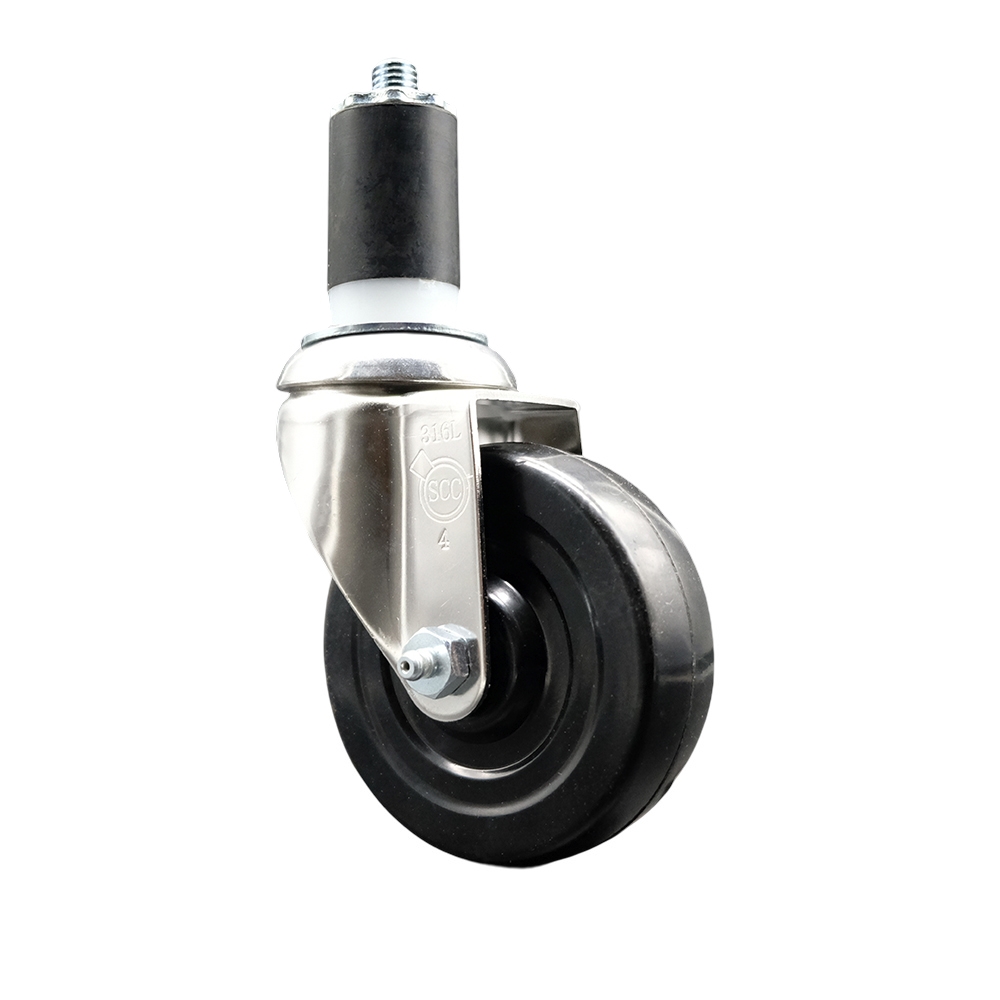 SCC-SS316EX20S414-SRS-112 Soft Rubber Swivel Stem Caster with 4 in. Black Caster Wheel 1.5 in. Expanding Stem 316 Stainless Steel Caster