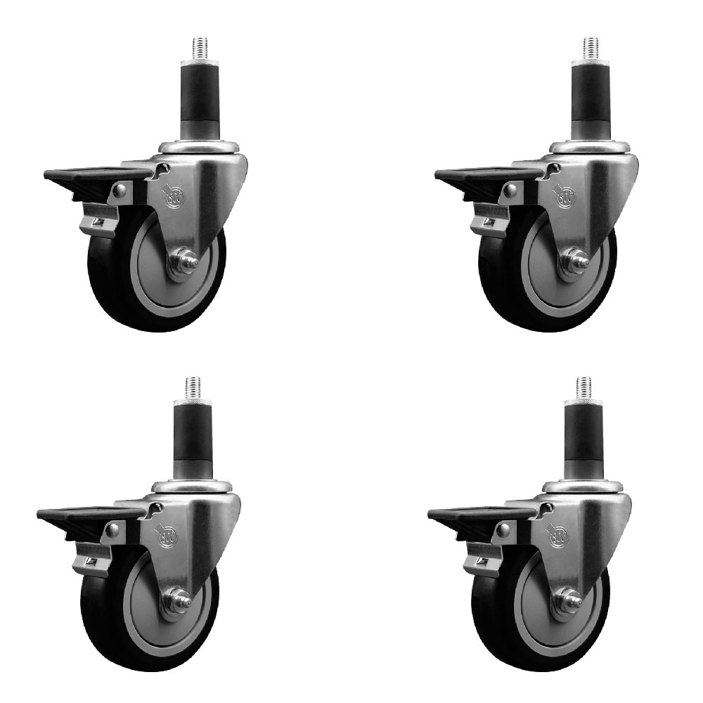 SCC-EX20S414-PPUB-BLK-PLB-114-4 Polyurethane Swivel Expanding Stem Caster with 4 in. Black Wheels & 1.25 in. Stems - Set of 4
