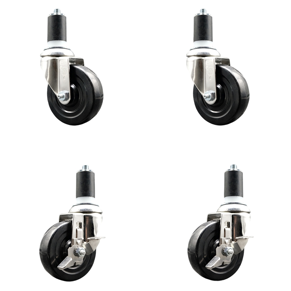 Soft Rubber Swivel Stem Caster with 4 in. Caster Wheels 1.5 in. Expanding Stems 316 Stainless Steel Casters - Set of 4