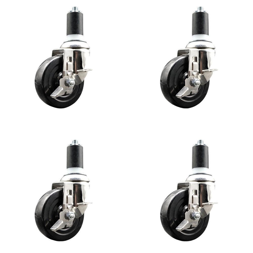 Soft Rubber Swivel Stem Caster with 4 in. Caster Wheels 1.63 in. Expanding Stems 316 Stainless Steel Casters - Set of 4