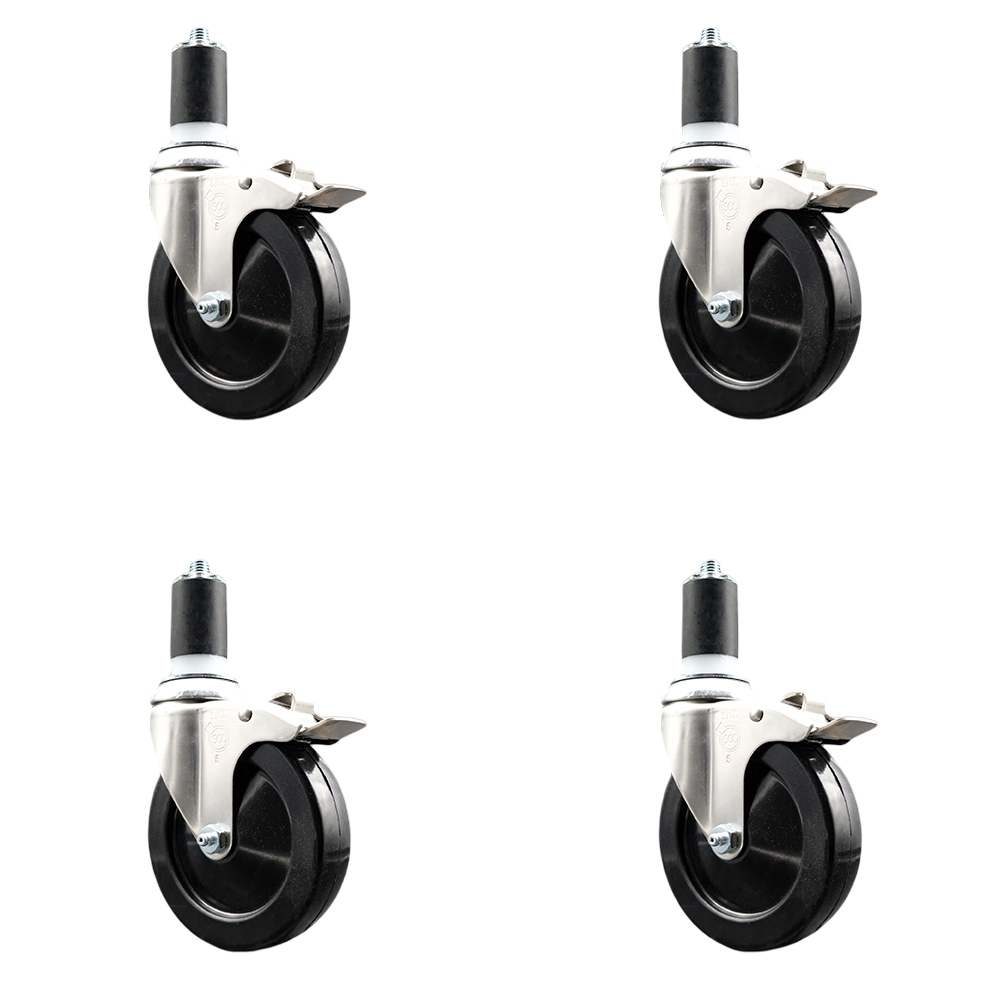Soft Rubber Swivel Stem Caster with 5 in. Caster Wheels 1.63 in. Expanding Stems 316 Stainless Steel Casters - Set of 4