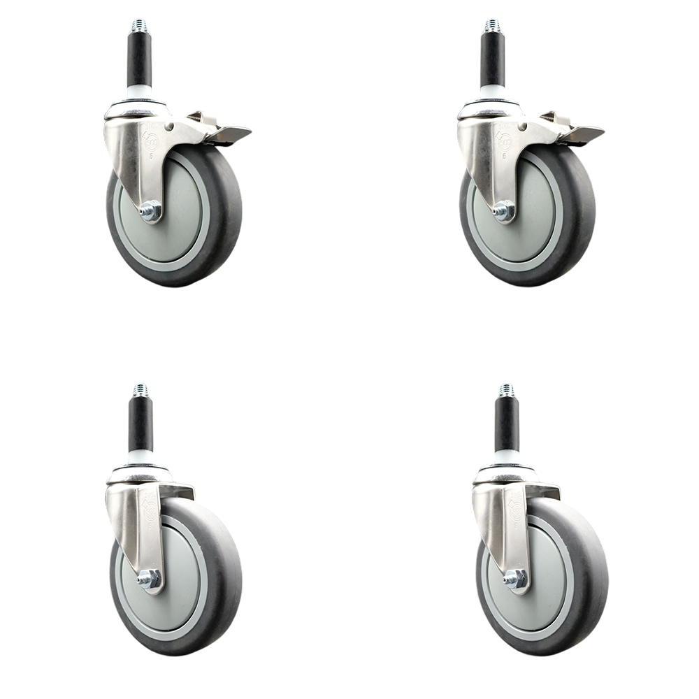 Thermoplastic Rubber Swivel Stem Caster with 5 in. Caster Wheels, 0.75 in. Expanding Stem - 316 Stainless Steel Casters - Set of 4