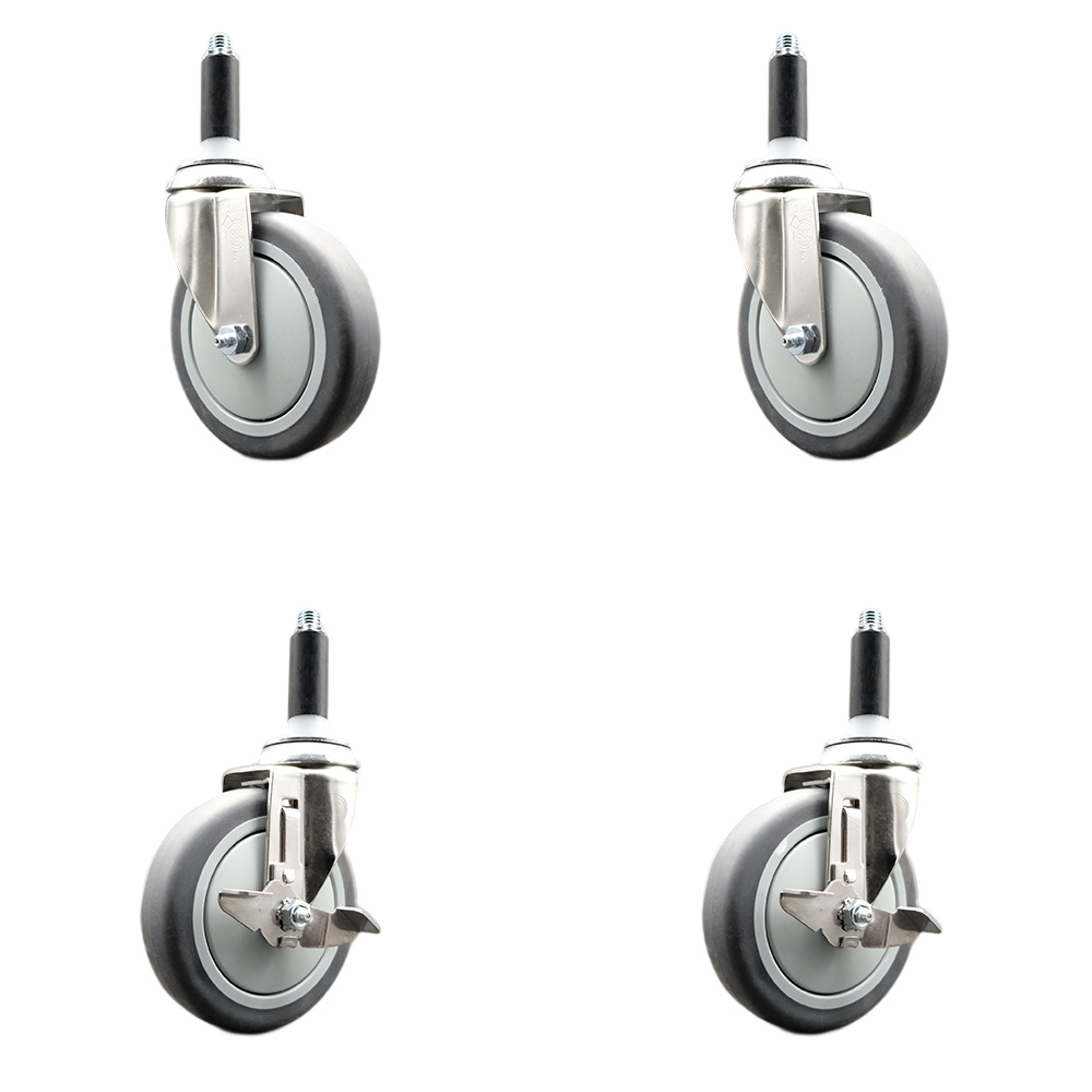 Thermoplastic Rubber Swivel Stem Caster with 5 in. Caster Wheels, 0.87 in. Expanding Stems - 316 Stainless Steel Casters - Set of 4