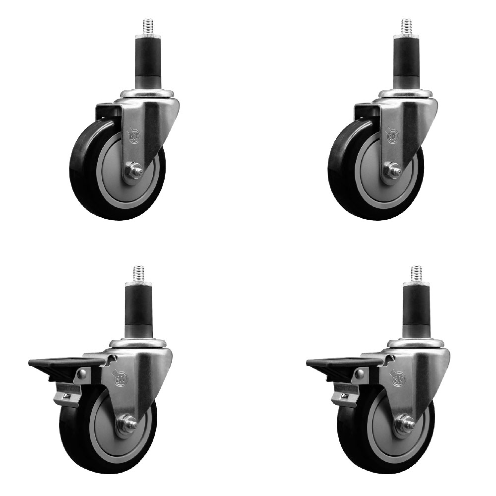 SCC-EX20S414-PPUB-BLK-2-PLB-2-114 Polyurethane Swivel Expanding Stem Caster with 4 in. Black Wheels & 1.25 in. Stems - Set of 4